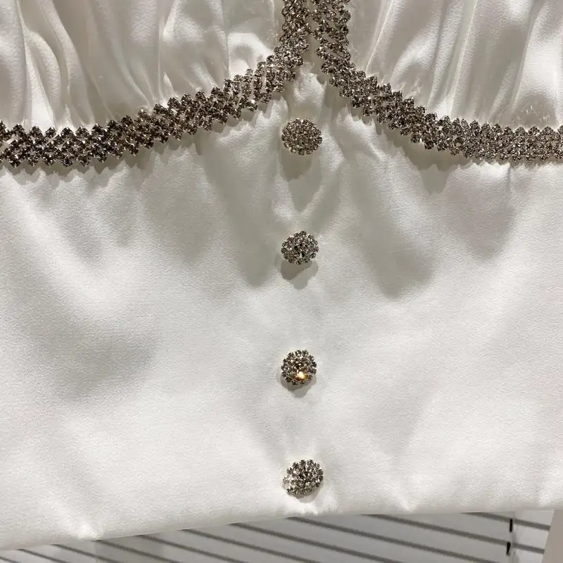 

2021 Spring and Summer New Rhinestone Edge Design V-neck Long Sleeve Mercerized Cotton Short Shirt Women Blouses