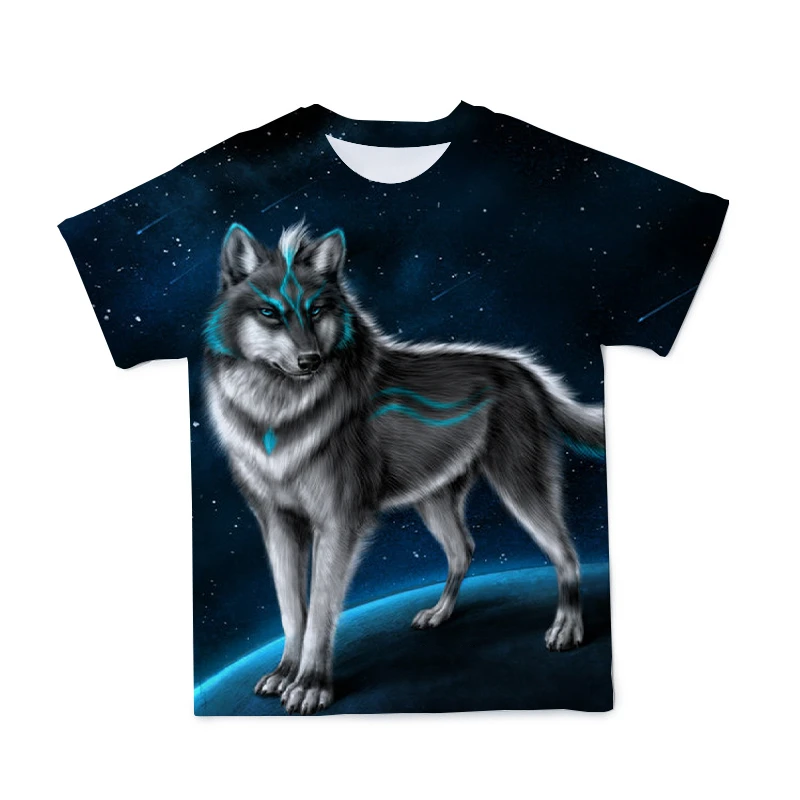 

2021 sommer wolf T-Shirt Mnner Streetwear Rundhals Kurzarm T-stcke Tops Lustige Tier Mnnliche Kleidung Lssig Wolf 3D Drucken