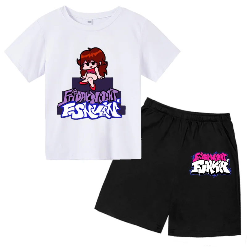 

Friday Night Funkin T Shirt+Shorts Children Kawaii Singer Hip Hop Harajuku Cartoon Graphic shirt New Game Funny Boy Set Kid Suit