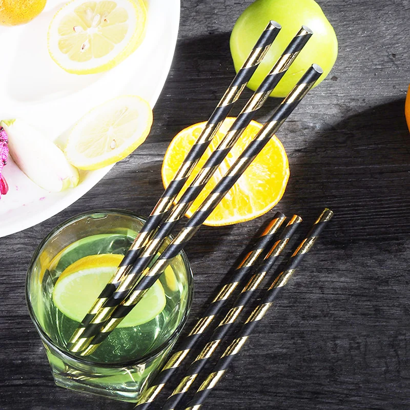 25PCS Black and gold striped straw festival wedding graduation season party supplies | Дом и сад