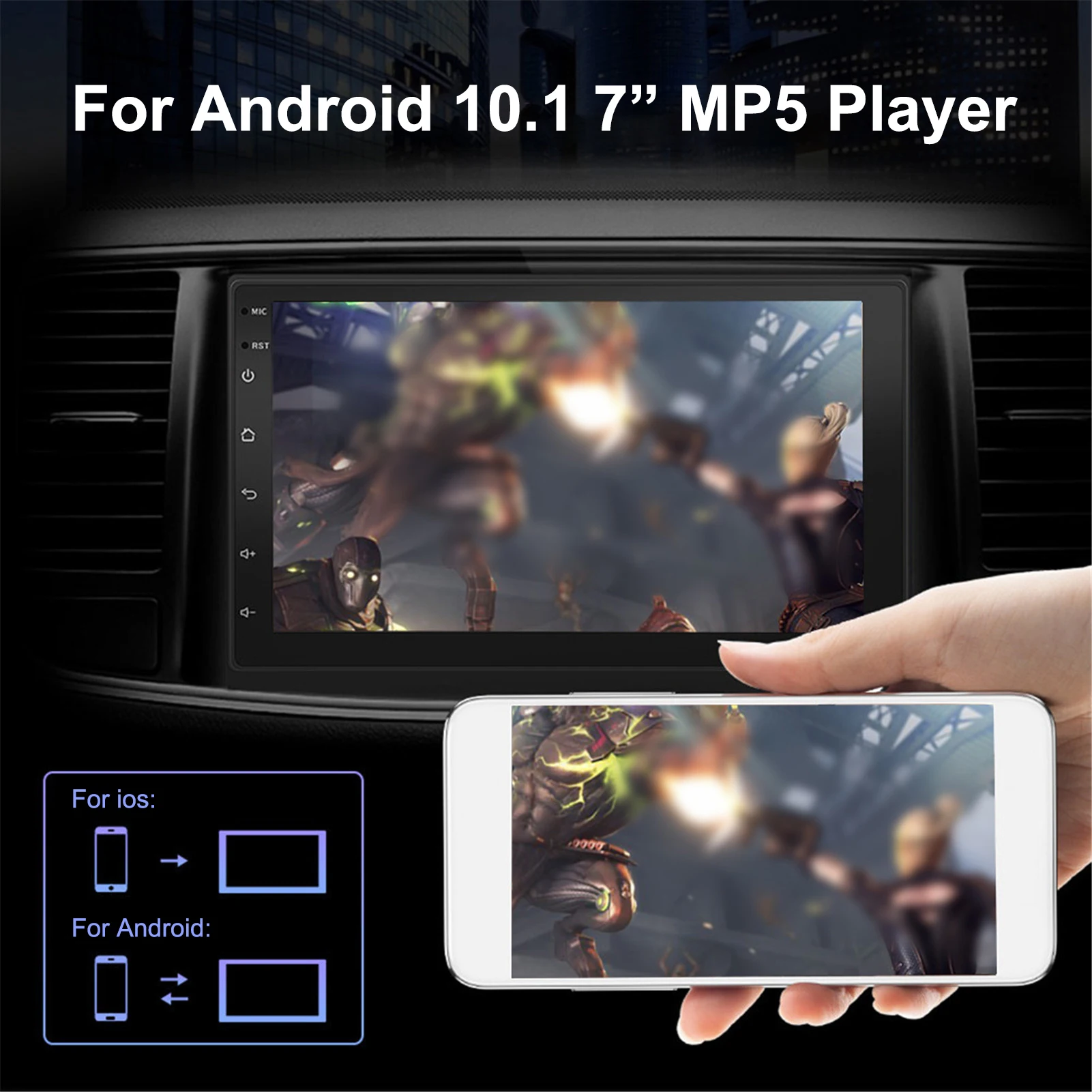 Для Android 10 1 2 Дин Радио Bluetooth MP5 видеоплеер 16G 7 дюймов Сенсорная Кнопка HD GPS