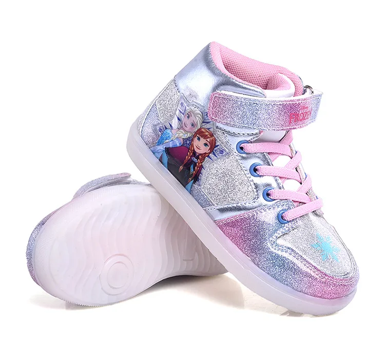 

Children Sports Shoes Girls Casual Shoes 2021 New Hot LED Light Shoes Small Girls Flash Shoes Sneakers for Girls Disney Frozen