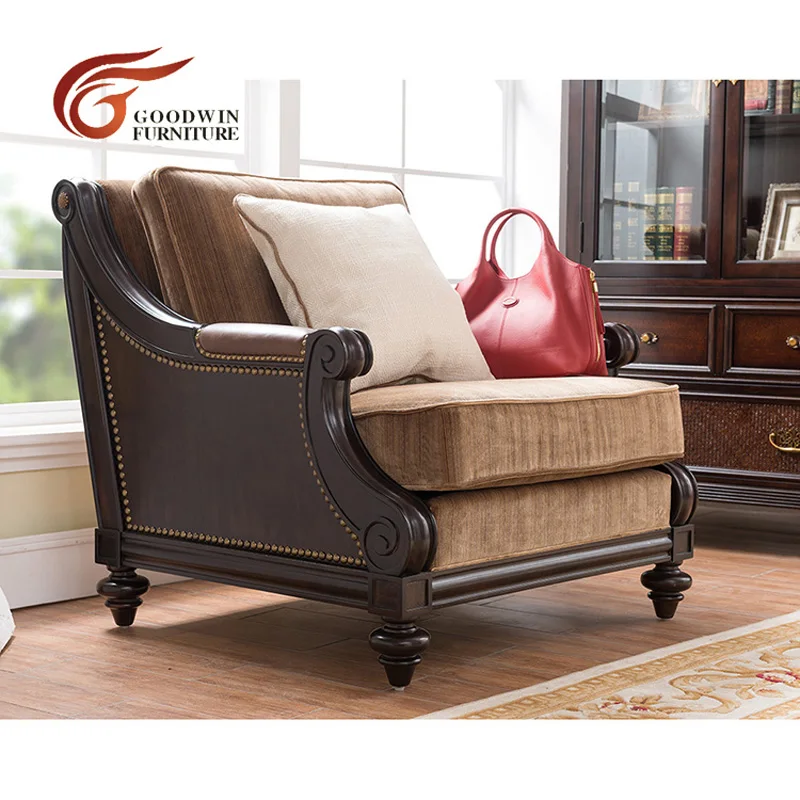 1 Seater Sofa Мебель для гостиной из красного дерева, набор диванов, 7 местный секционный классический диван и книжный шкаф и журнальный столик WA369 - Цвет: 1 Seater Sofa