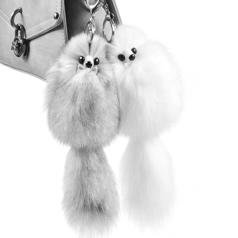 16CM Fluffy Natural Real Fur Fox Key Chain Women Cute Girls Plush Pompon Animal Keychain On Bag Car Trinket Jewelry Party Gift