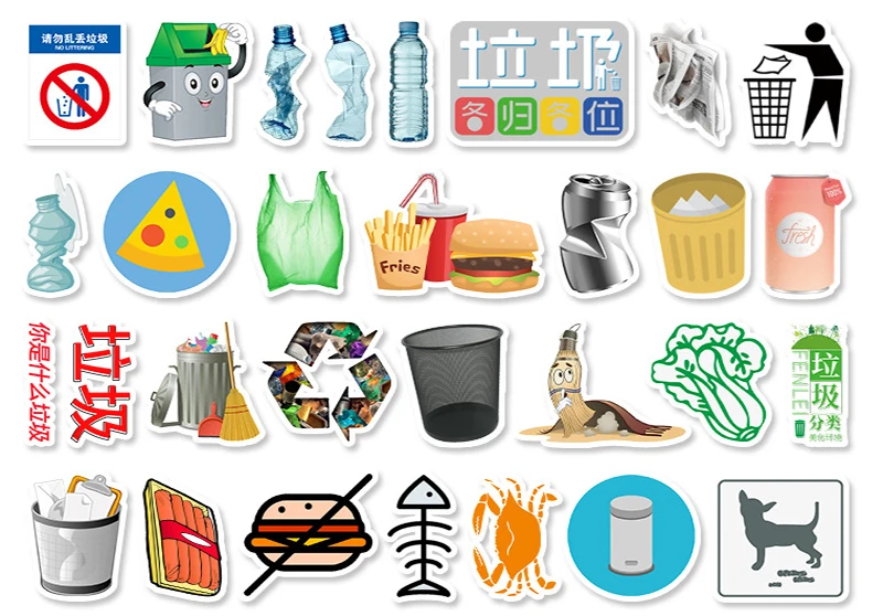 

54 pcs Municipal waste classification Graffiti Waterproof Skateboard Travel Suitcase Phone Laptop Luggage Stickers Cute Kids