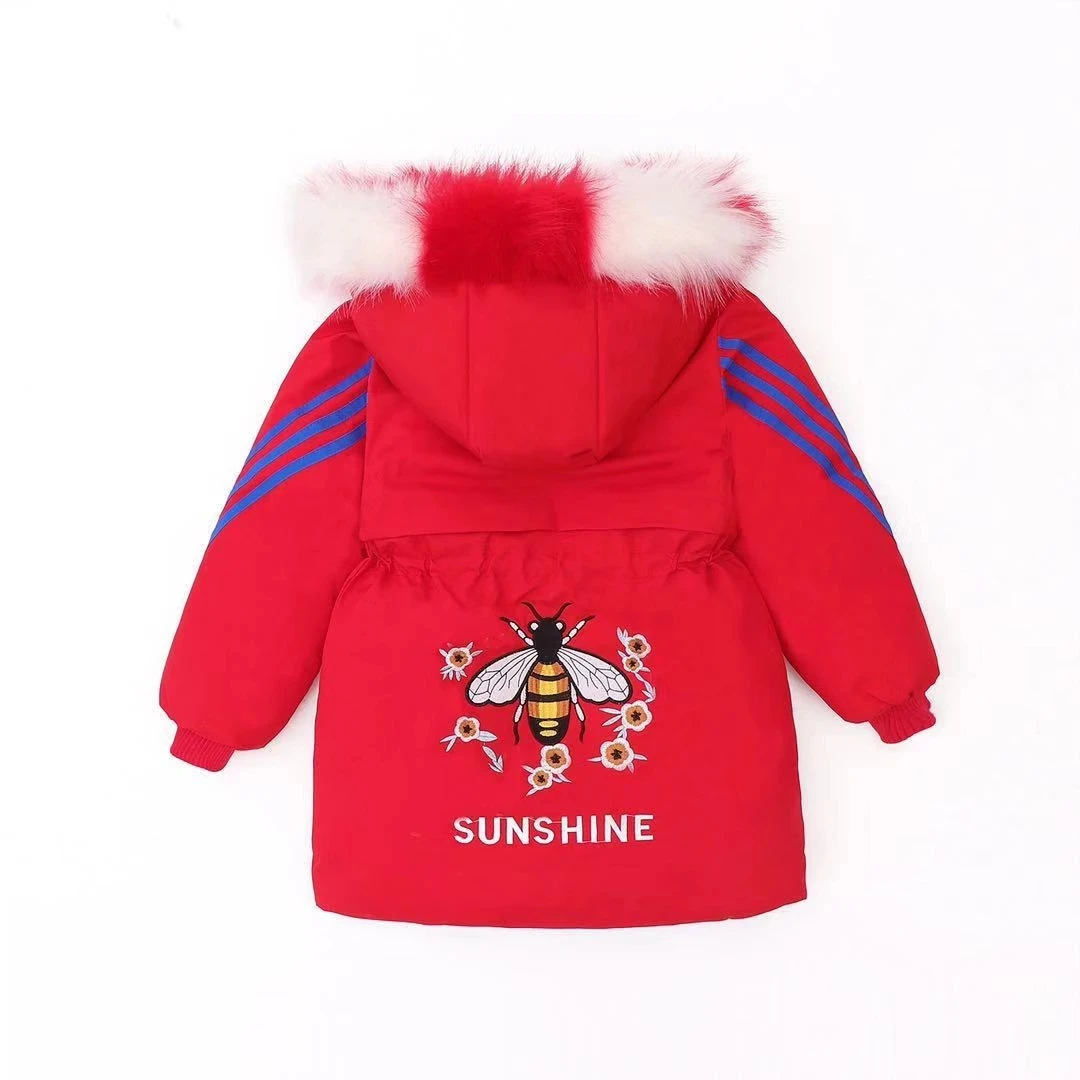 

New Brand Hooded Winter Jacket for Girls Clothing Cartoon Bee Parka for Teenagers Girl Thick Long Faux Fur Coat Kids Clothes