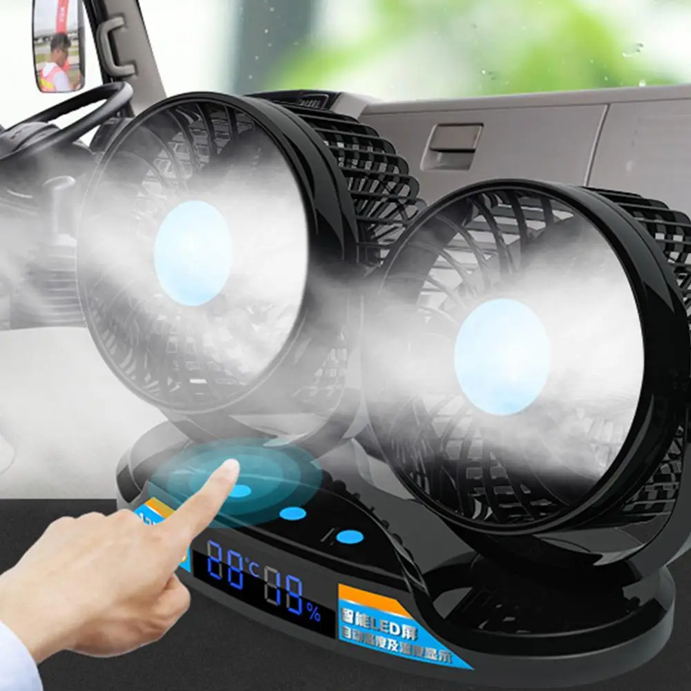 

Car Fan 12V 24V Vehicle Dashboard Fan 5inch Truck 12 Speeds and 360 Rotatable Cooling Fan with Temperature Humidity LED Display