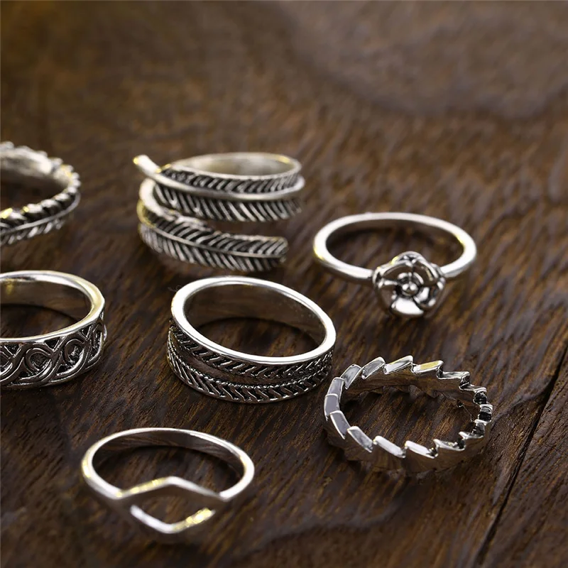 9 шт./компл. винтажные резные геометрические кольца в виде стрел Листьев цветов