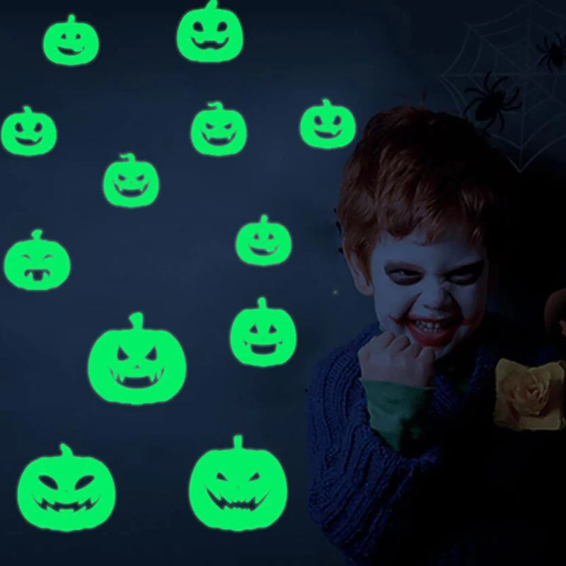 12 шт 3D светится в темноте светящийся тыквенный фонарь Хэллоуин наклейки на стену