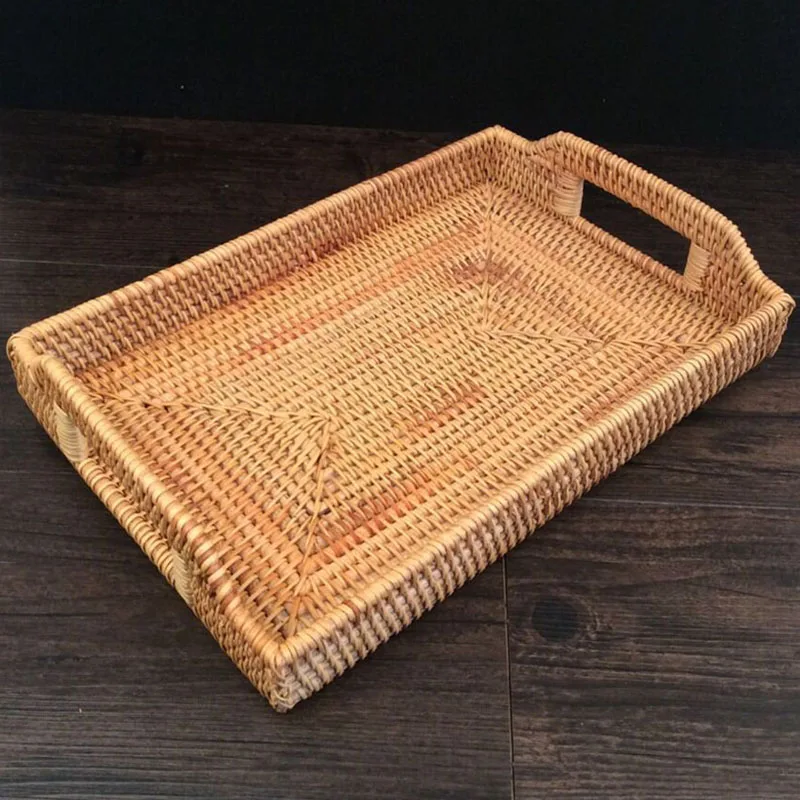 

2x Cutlery Tray Kitchen Tissue Rattan Storage Tray Fruit Plate Basket Candy Snacks Pastry Sun Dried Fish Dishes