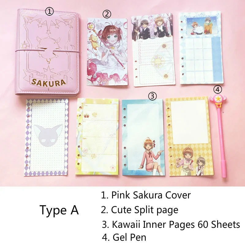 

Japanese Sakura Loose-leaf Diary Notebook Kawaii Travel Journal Handbook Spiral A6 Daily Planner Organizer Bullet Pink Journal