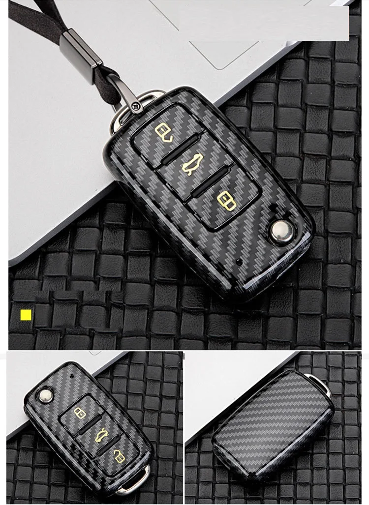 Глянцевый чехол из углеродного волокна и АБС для автомобильных ключей Volkswagen Golf
