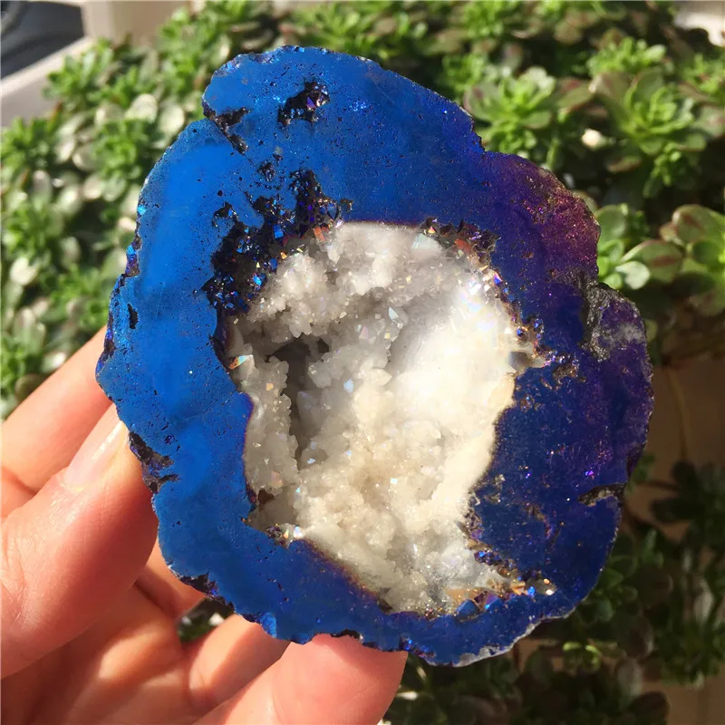1 шт. красивый синий Ангел Aura кварцевый кристалл Geode титановый висмут силиконовый