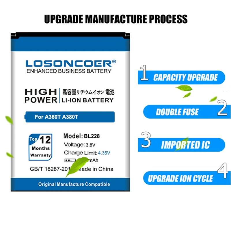 LOSONCOER 3700mAh BL228 хорошее качество батарея для Lenovo A380T A360T A588T + номер отслеживания|battery