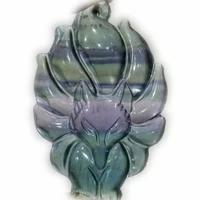 carved natural fluorite crystal nine tailed fox pendant diy best gift for necklace