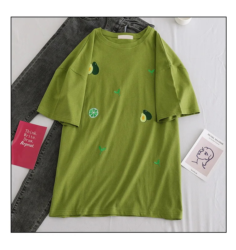 Летняя Повседневная футболка для девочек зеленый топ с принтом авокадо женская