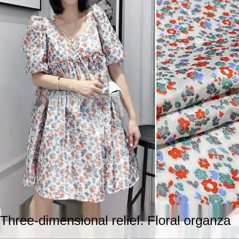

Small floral three-dimensional embossed jacquard fabric thin organza dress fashion fabric