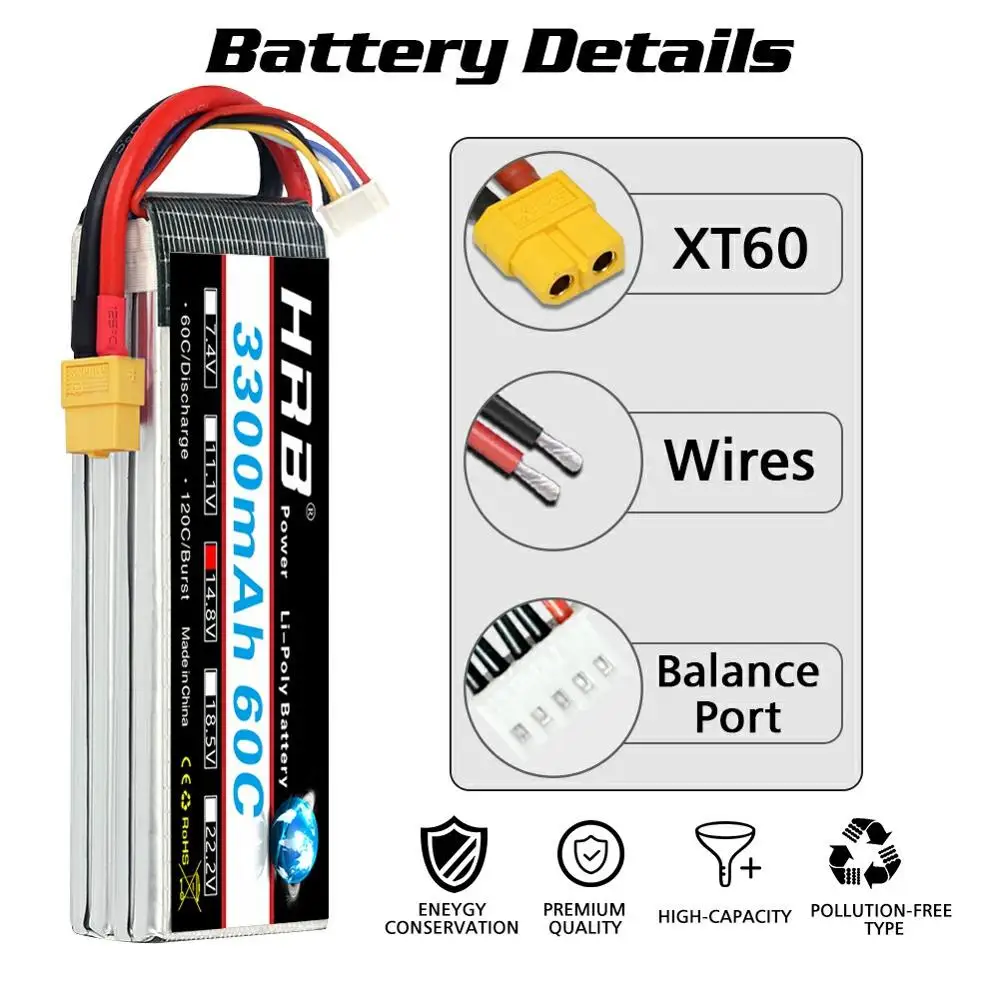 2 шт hrb 4s lipo батарея 148 v 3300 мач 60c xt60 разъем