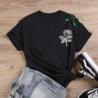 Модная футболка с цветком розы, женская футболка, летняя хлопковая футболка, Женский Топ в стиле Харадзюку, футболка, Женская белая футболка
