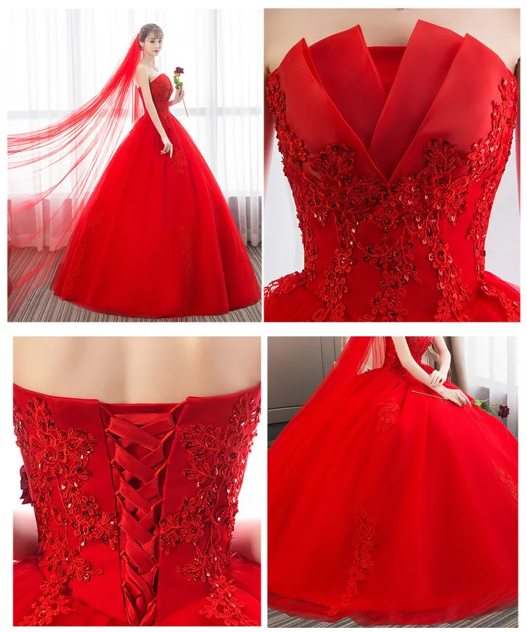 

Wedding Dress 2020 New Red Wedding Dress Bride Princess Dream Bud Tube Top Spring and Summer High Waist Pregnant Women