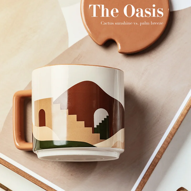 

Подарочная коробка, керамическая кружка-оазис, кофейная чашка, чашка для питья с ложкой, чашка для молока и завтрака, подарок для влюбленных ...