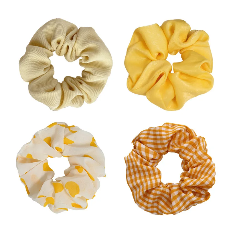 

LIWO Best Selling Set Elastic Tie Hair Silk Satin Headband Ponytail Large Intestine Hair Tie yellow Rope Accessories Girly cute