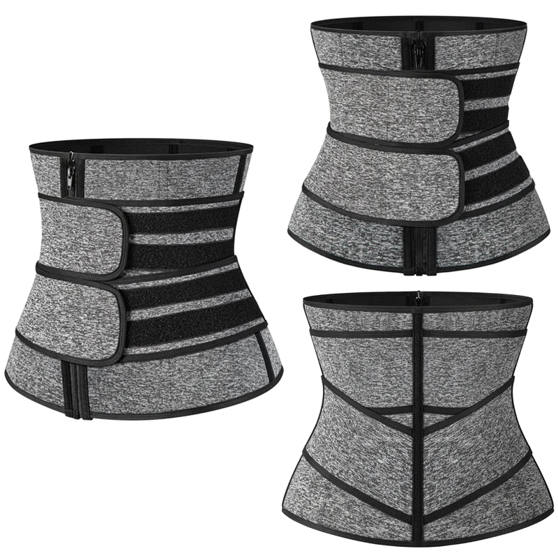 Grey(Double Velcro) Женский корсет для похудения, утягивающий пояс, утягивающий живот, утягивающий пояс для похудения, моделирующий Массажный пояс с эффектом сауны, корректирующий корсет для тела - Цвет: Grey(Double Velcro)