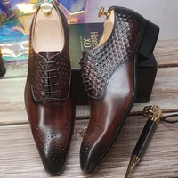 luxury brand mens oxford brogues shoes black coffee formal men dress shoes pointed toe lace up office wedding leather shoes men