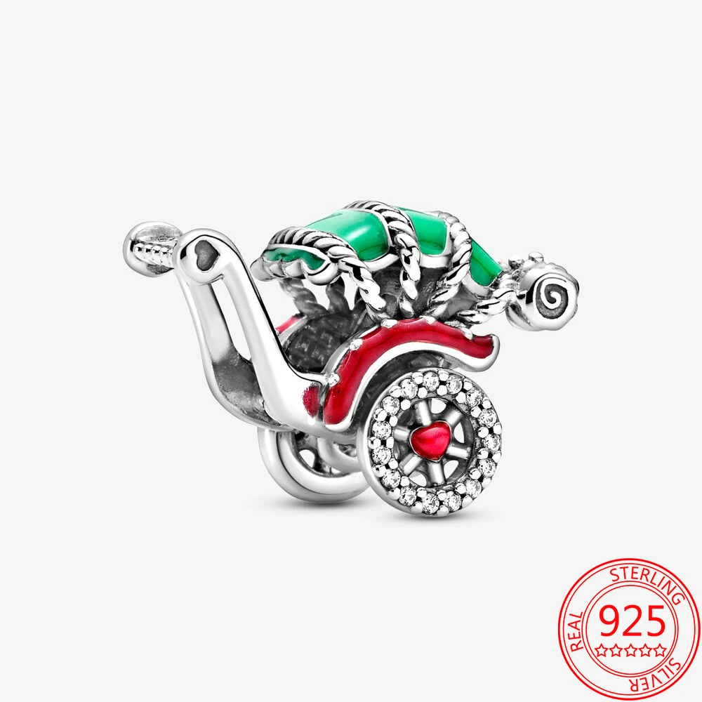 

2020 New 925 Sterling Silver Traditional Enamel Colorful Rickshaw Pendant Charm Fit Original 3mm Brand Bracelet Jewelry Making