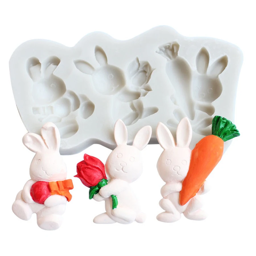 3D Пасхальный кролик помадка силиконовая форма инструмент для украшения мусса