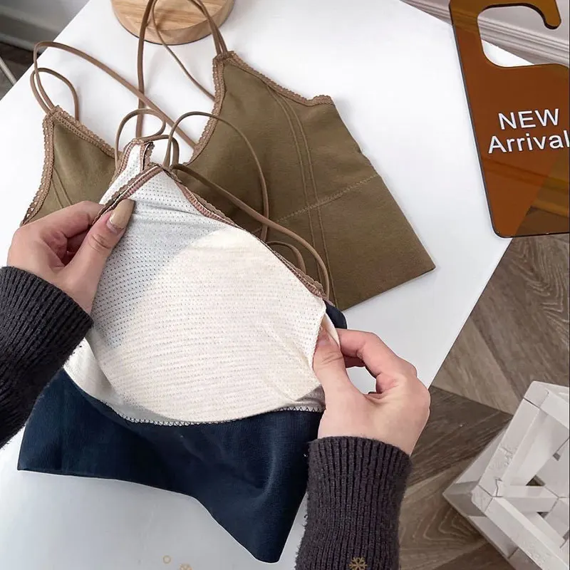 

Ladies Seamless Cross Tank Bra Padded Camisole Solid Color Women Simple Crop Top Removable Padded Sexy Underwear Intimates