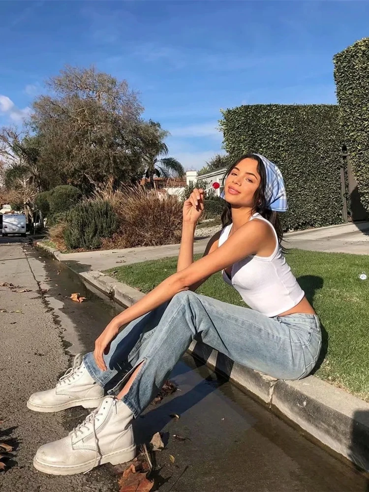 

2021 Fashion Trend Split Straight Mopping Jeans INS Casual Wild Loose Loose Thin Wide Leg Pants High Waist Floor Old Daddy Pants