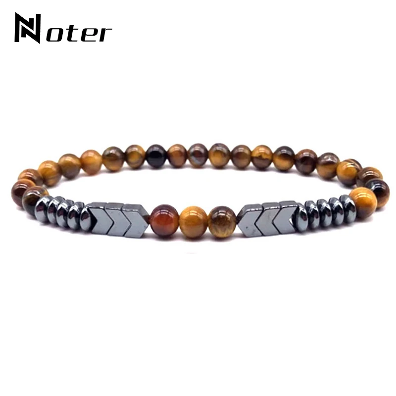 Noter новый модный мужской Браслет Из Камня Натуральный 6 мм гематит тигровый глаз