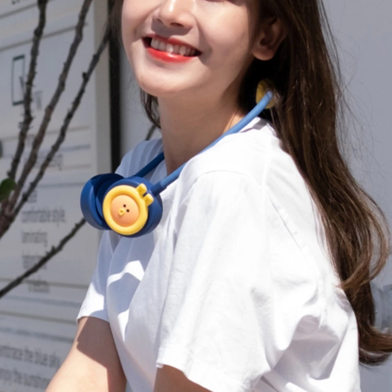 

Cartoon Neck Fan Portable Hanging Neck Fan 2000mAh Battery Rechargeable Mini USB Personal Fan 3 Speeds for Outdoor