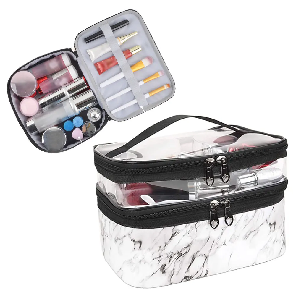 

Fashion Women See Through Makeup Bags Double Layer Travel Cosmetic Cases Large Make Up Pouch Storage Organiser Toiletry Case