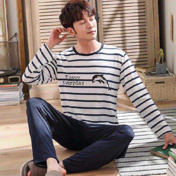 Мужской пижамный комплект с длинным рукавом размера плюс одежда для сна