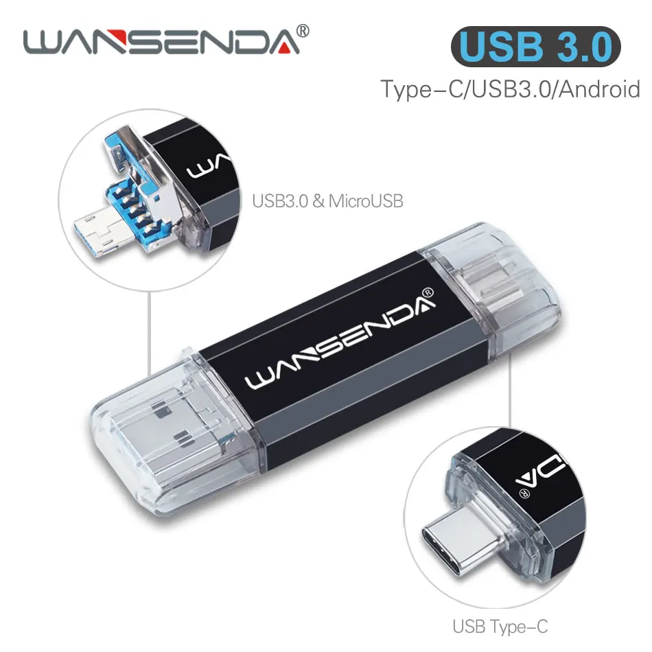 

WANSENDA Type C USB Flash Drive Micro USB Stick 3.0 OTG Pen Drive 512GB 256GB 128GB 64GB 32GB 16GB High Speed 3 IN 1 Pendrive