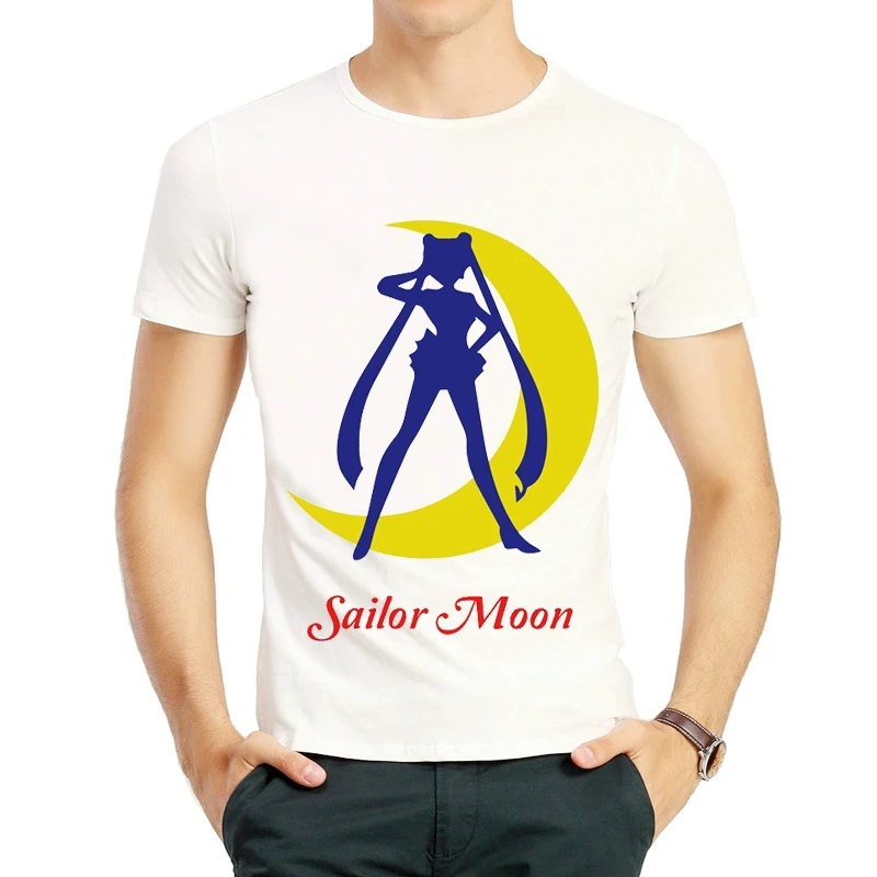 Sailor Moon T Shirt White Color Mens Short Sleeve Cute Cartoon Logo Print Tops Tees O Neck Trendy Anime Clothes Unisex