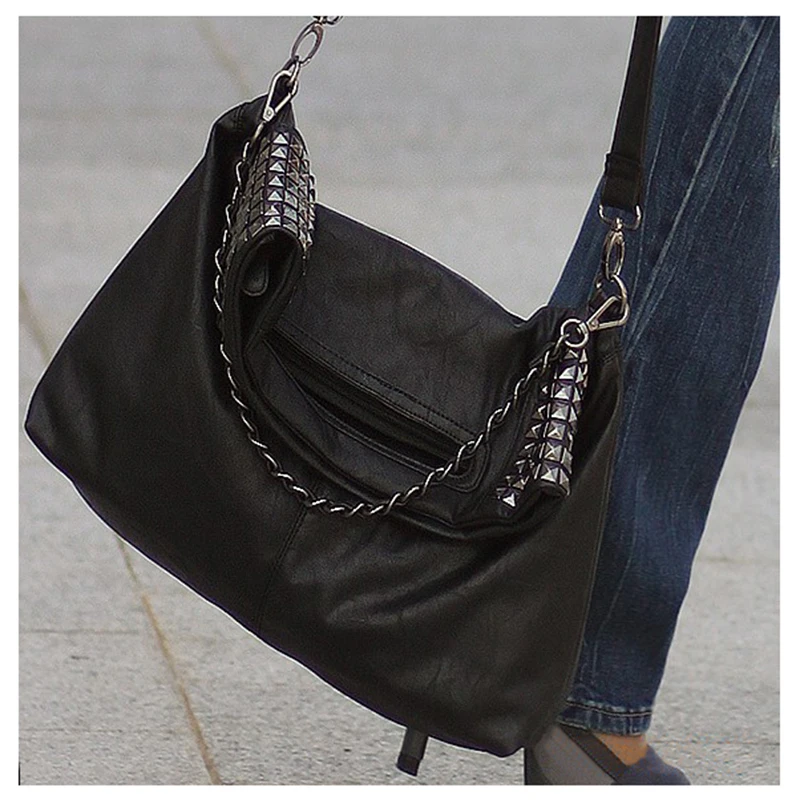 

Women's Korean Faux Leather Rivet Chain Foldable Shoulder Handbag Cross body Bag
