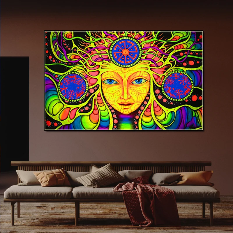 Картина на холсте Абстрактная цветная буддистская Дева настенная живопись