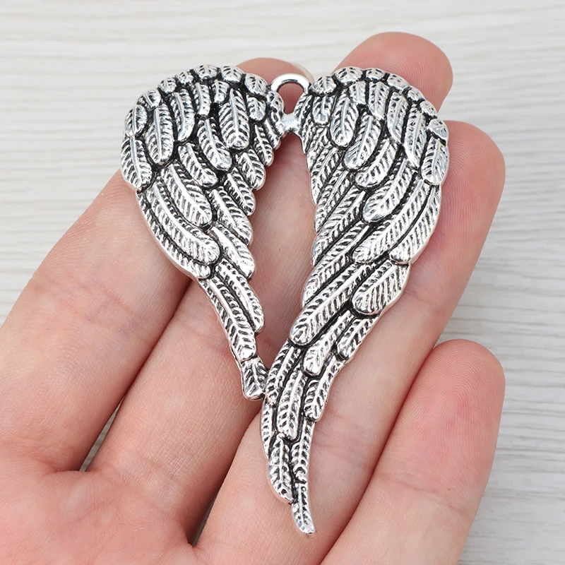 

5 x Tibetan Silver Large Angel Wings Feather Charms Pendants for Necklace Jewelry Making Findings 69x47mm