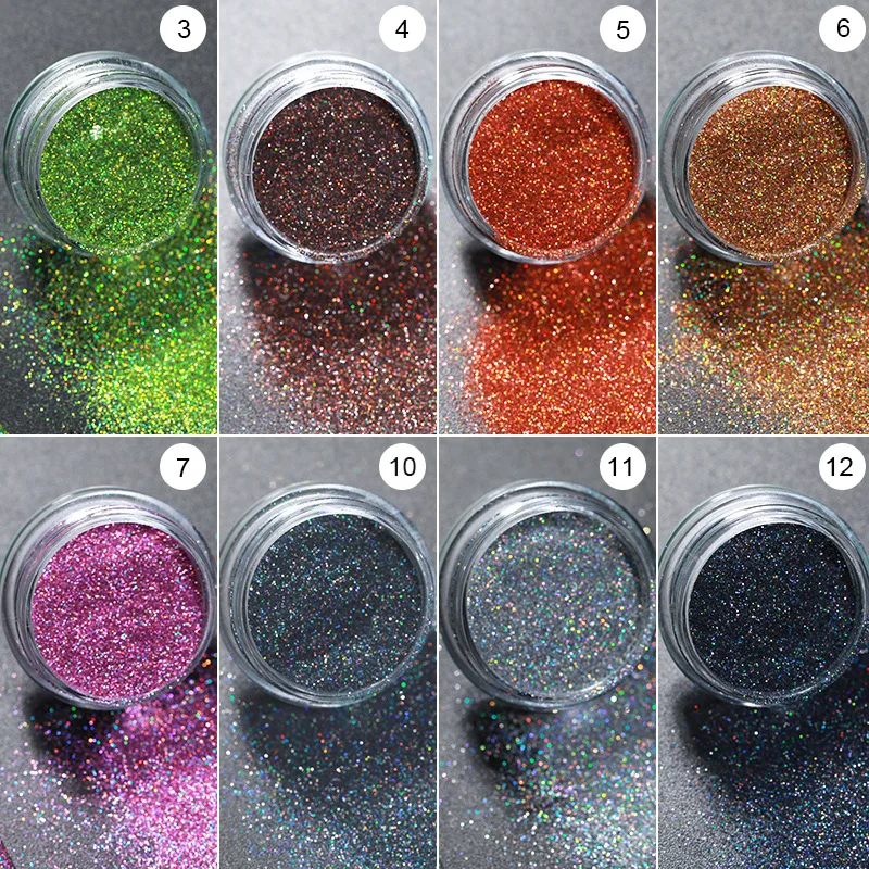 

1 Box Holographics Nail Powder Silver Black Colorful Glitter Sequins Gel Polish Flakes Nail Art Decoration For Manicure Pigment