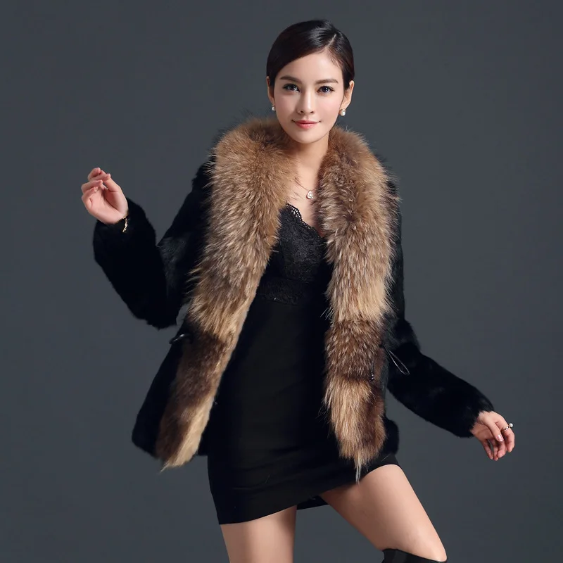 

Real Rabbit Fur Coat Winter Jacket Women Clothes 2020 Raccoon Fur Collar Warm Fur Coats Plus Size Manteau Femme MY4379