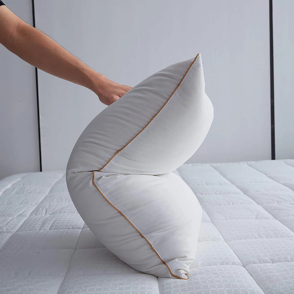 

Goose Down Pillow Neck Pillows For Sleeping Bed Pillows 100% Cotton Shell With Golden P05 Collection Piping Hotel