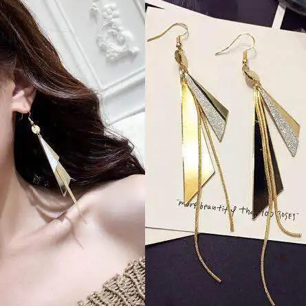 

Korean style exaggerated fashion earrings simple geometric anti allergy Earrings Triangle Earrings tassel