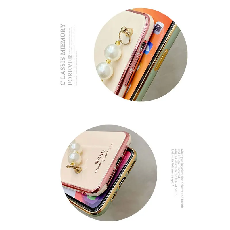 Luxury Wrist Chain Pearl Bracelet Case For Oppo Reno6 Cover For Oppo Reno6 Pro Case Soft Silicone Capa oppo Reno 6 Pro