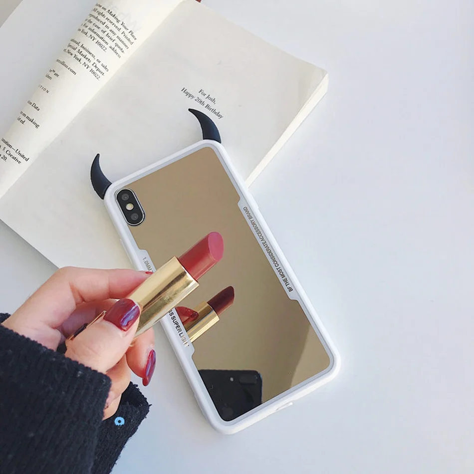 Luxury Mirror Case For OPPO F9 F7 F5/A73 3D Devil Horn Cover A3S/A5 A59 A79 A83 A39/A57 R17 R15X/K1 Hard Acrylic Cases |