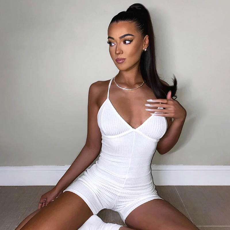 

BIIKPIIK Knitted Women Camisole Playsuits Skinny Solid Elegant Jumpsuits Female Casual Sportwear Jogging Clothing Basic Outifits