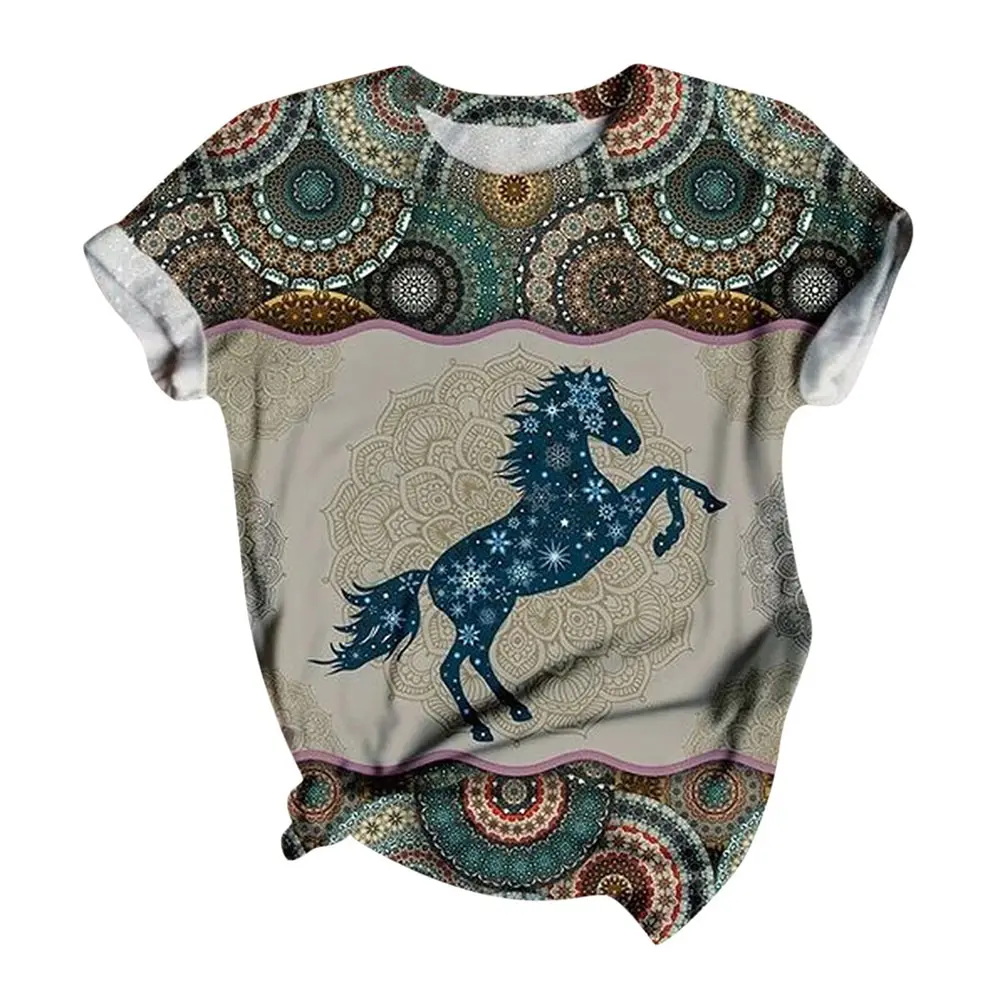 

Fashion Tops Plus Size Women Short Sleeve 3d Animal Printed Retro Loose Tops Tee T-shirt 2021