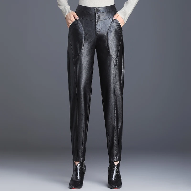 Кожаные Брюки женские осенние девять точек Корейские дикие брюки большого